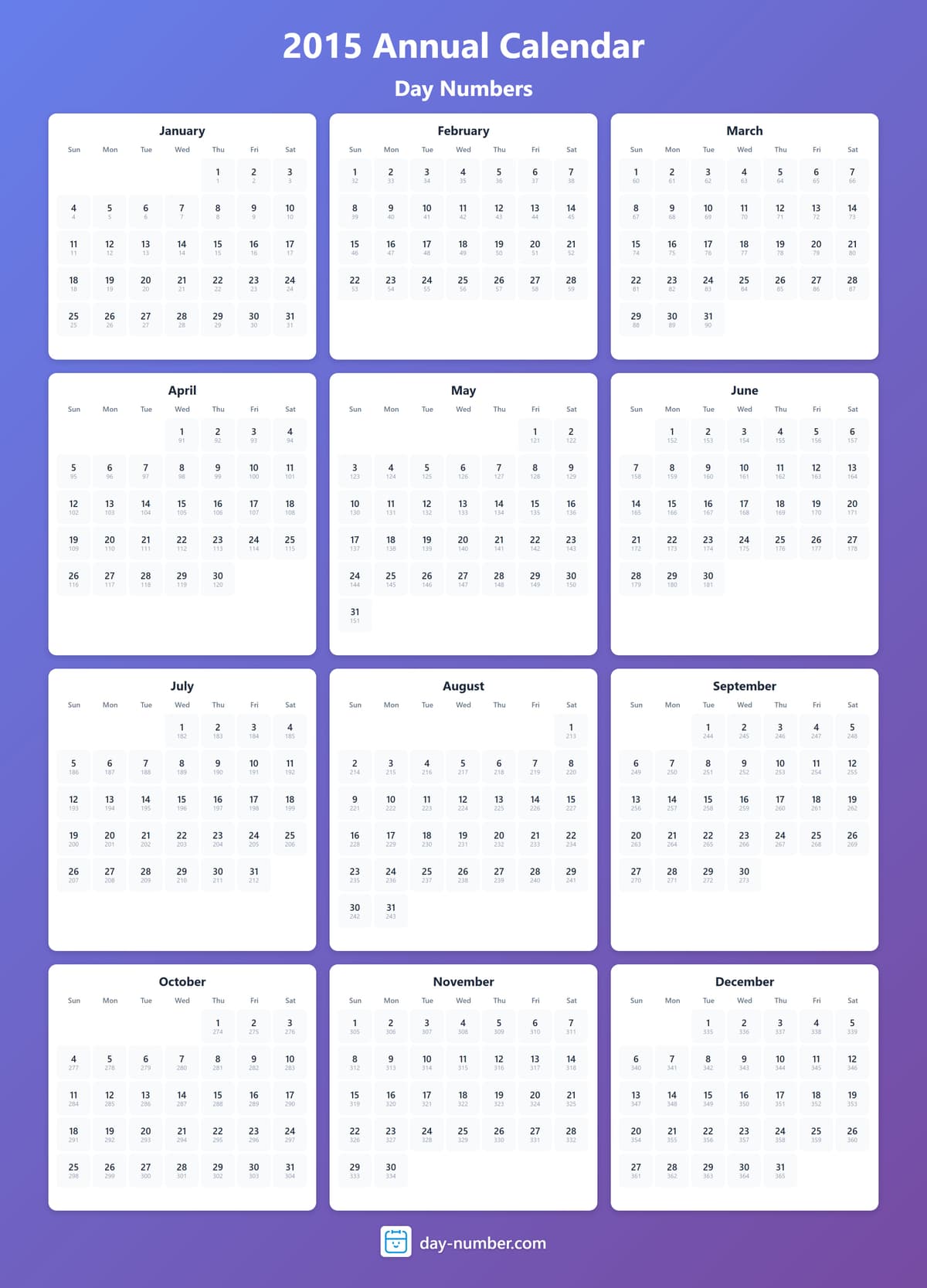 View 2015 complete day number calendar - Track yearly progress 2015-day-numbers-Calendar-en-bg-bluepurple-day-number