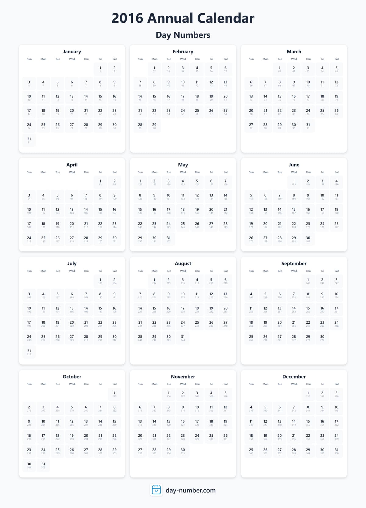 View 2016 complete day number calendar - Track yearly progress 2016-day-numbers-Calendar-en-bg-Dwhite-day-number