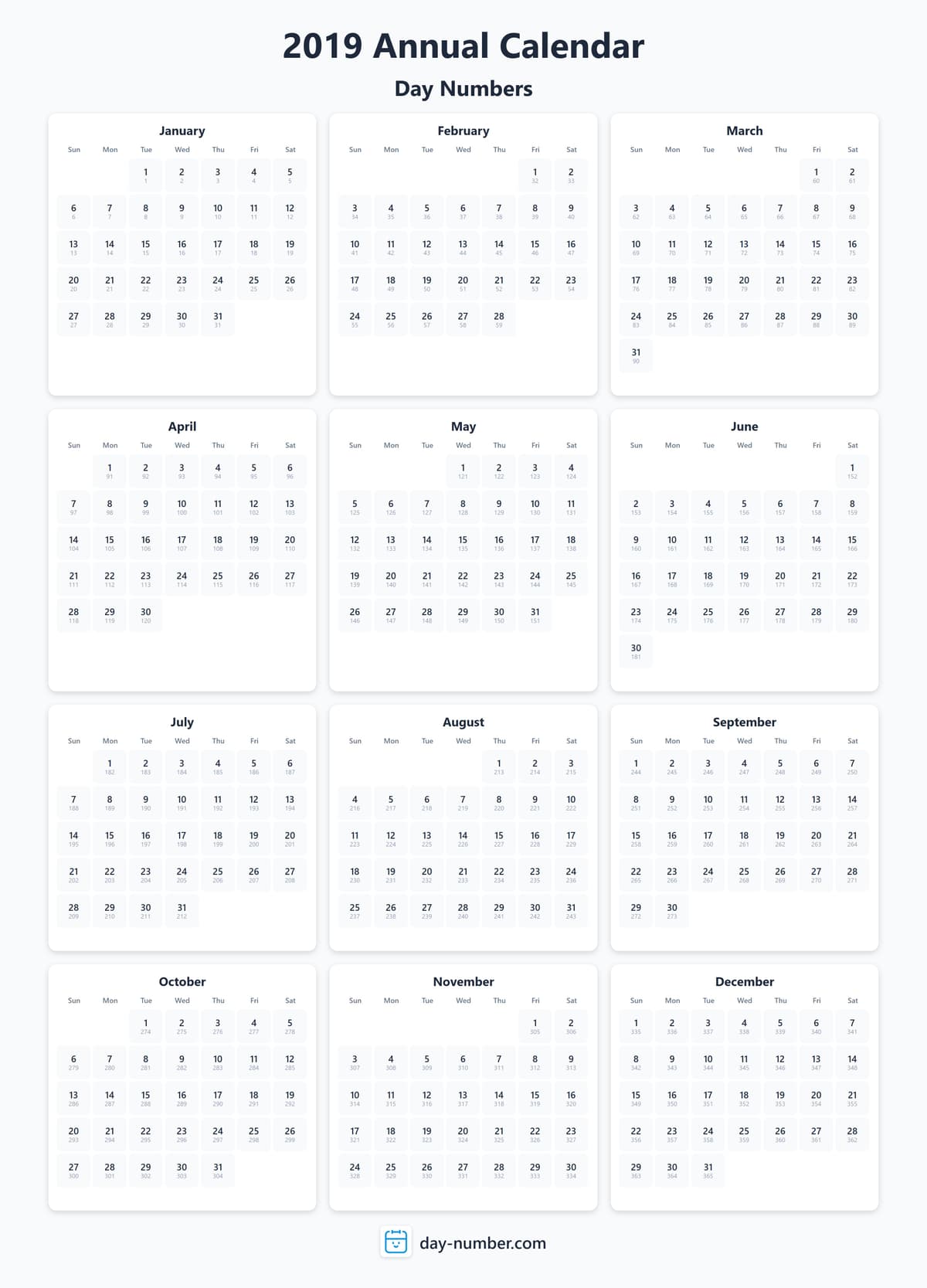 View 2019 complete day number calendar - Track yearly progress 2019-day-numbers-Calendar-en-bg-Dwhite-day-number