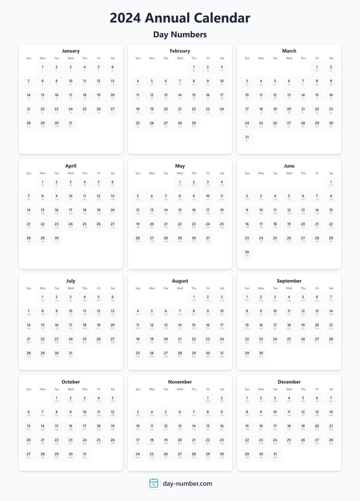 View 2024 complete day number calendar - Track yearly progress 2024-day-numbers-Calendar-en-bg-Dwhite-day-number