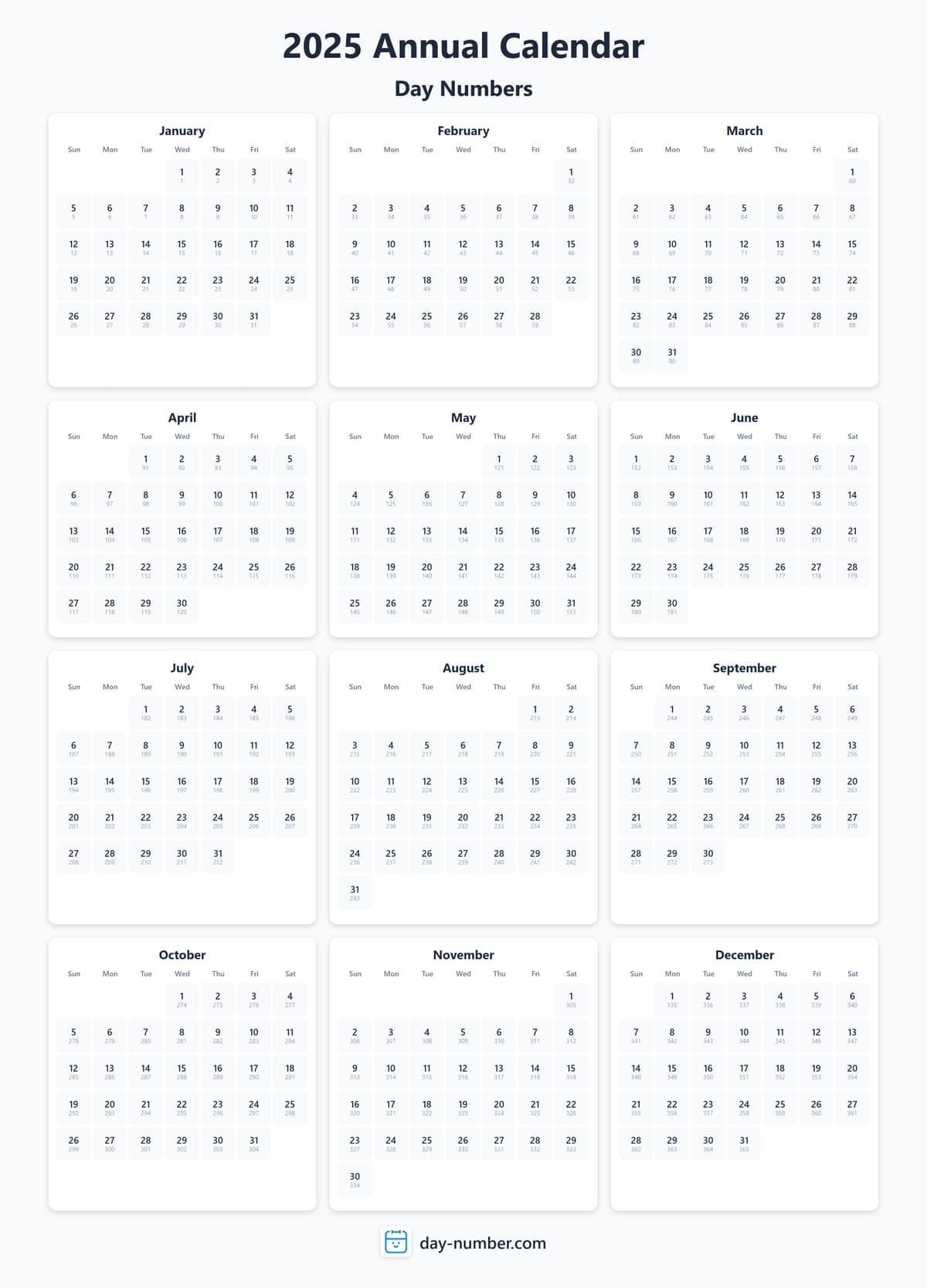 View 2025 complete day number calendar - Track yearly progress 2025-day-numbers-Calendar-en-bg-Dwhite-day-number
