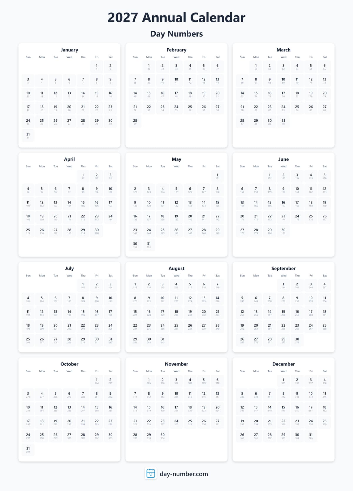 View 2027 complete day number calendar - Track yearly progress 2027-day-numbers-Calendar-en-bg-Dwhite-day-number