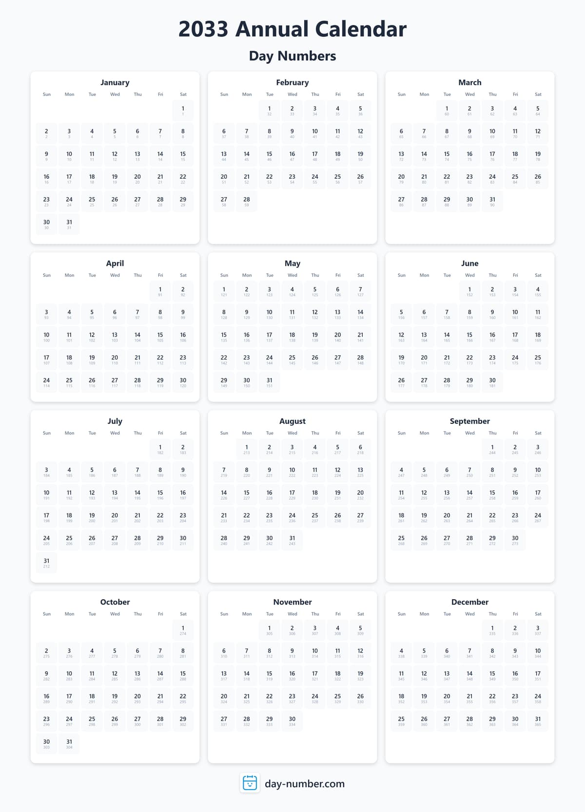 View 2033 complete day number calendar - Track yearly progress 2033-day-numbers-Calendar-en-bg-Dwhite-day-number