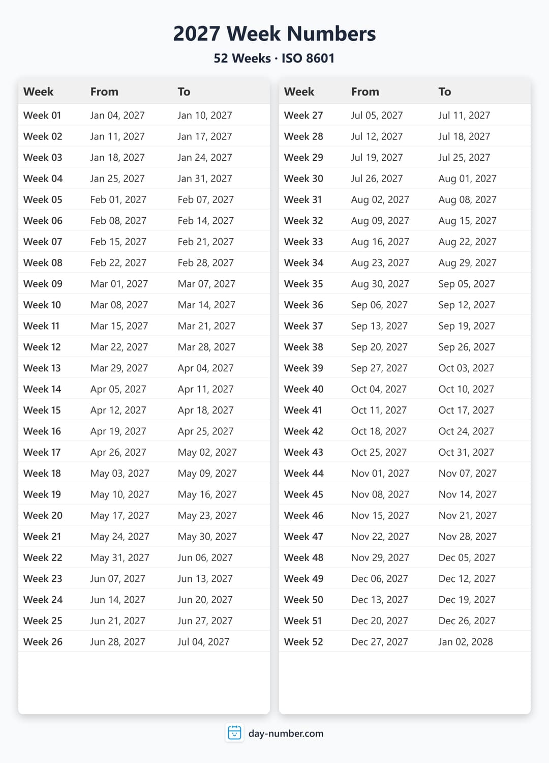 Week Numbers 2027 Complete With Start And End Dates week-numbers-2027-complete-with-start-and-end-dates